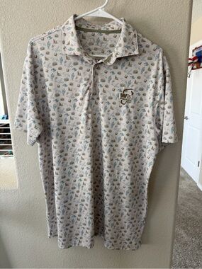 Barstool WM Desert Print Polo Shirt in Light Beige with Green & Blue Accents